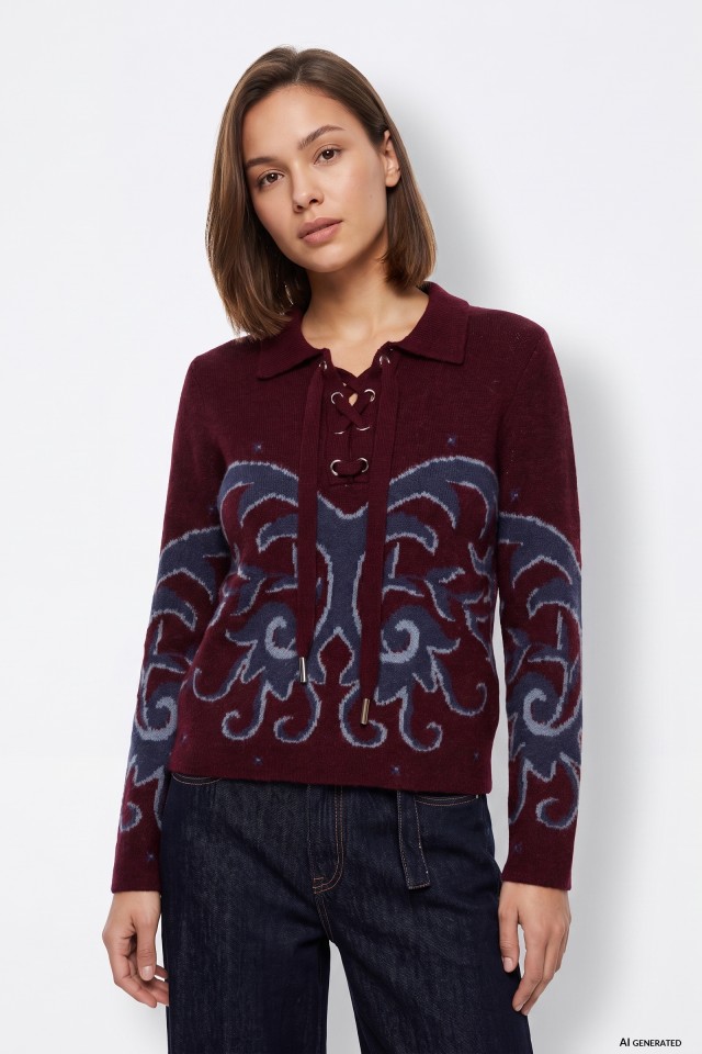 Camisola estampada borgonha
