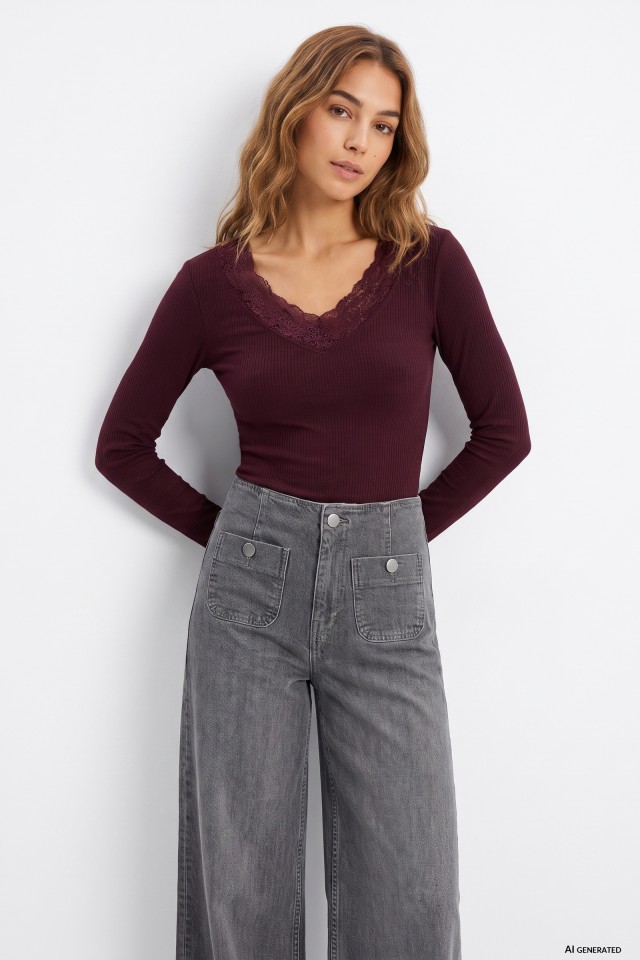 Long Sleeve Burgundy T-shirt