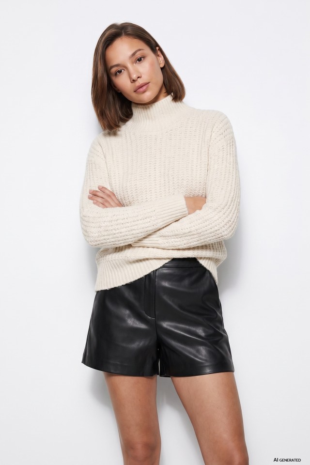 Chunky Beige High-Neck Sweater