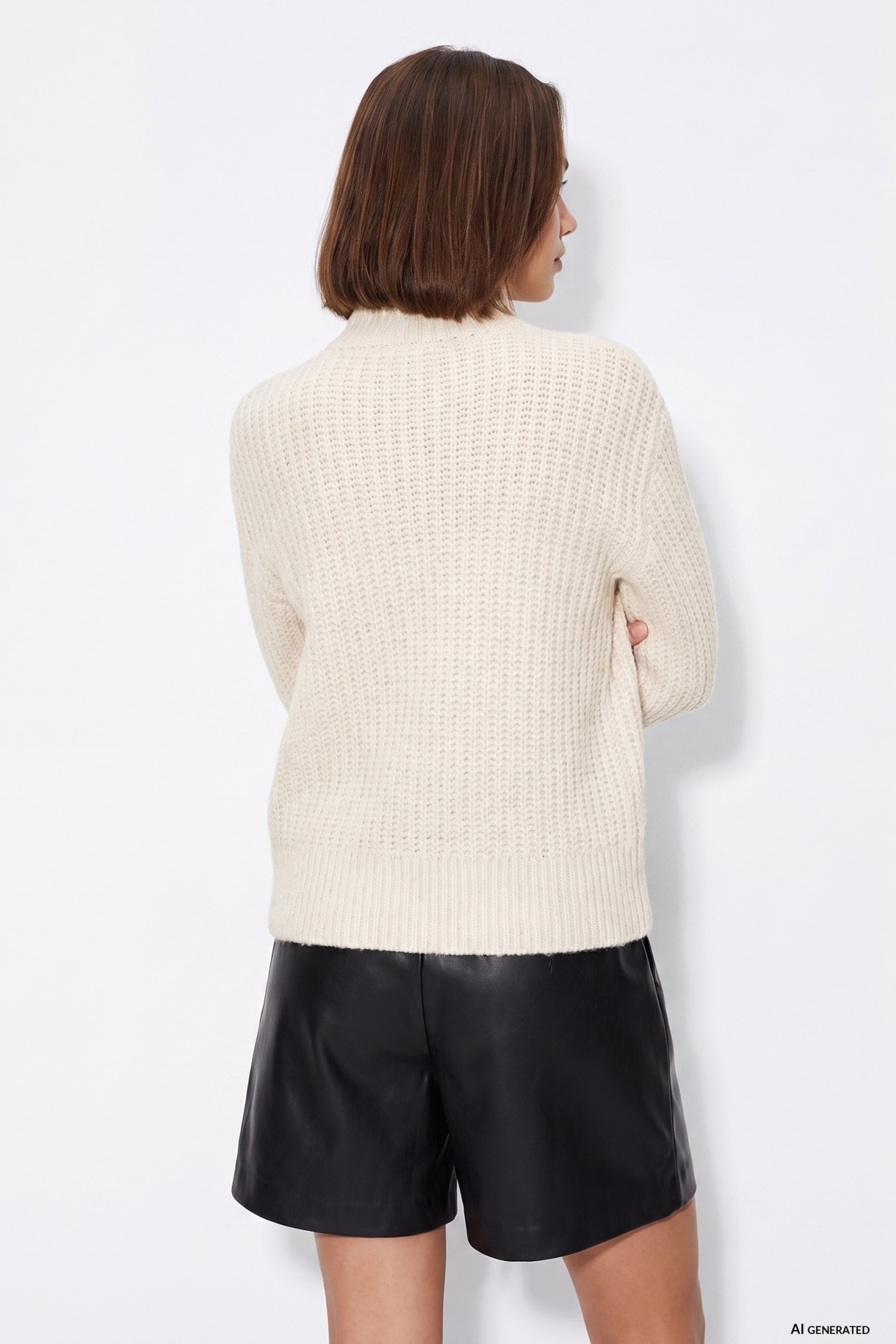 Chunky Beige High-Neck Sweater