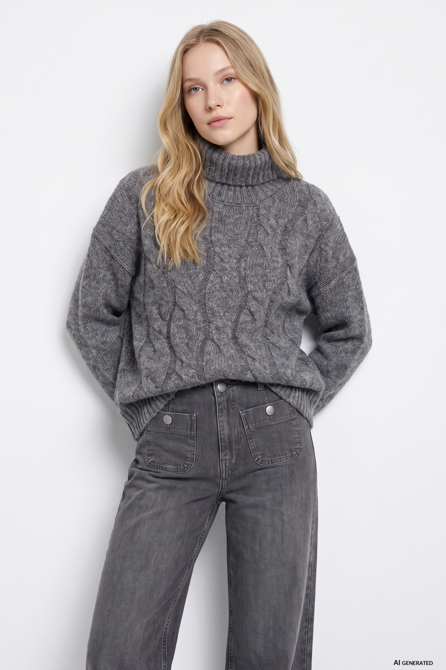Chunky Grey Turtleneck Jumper