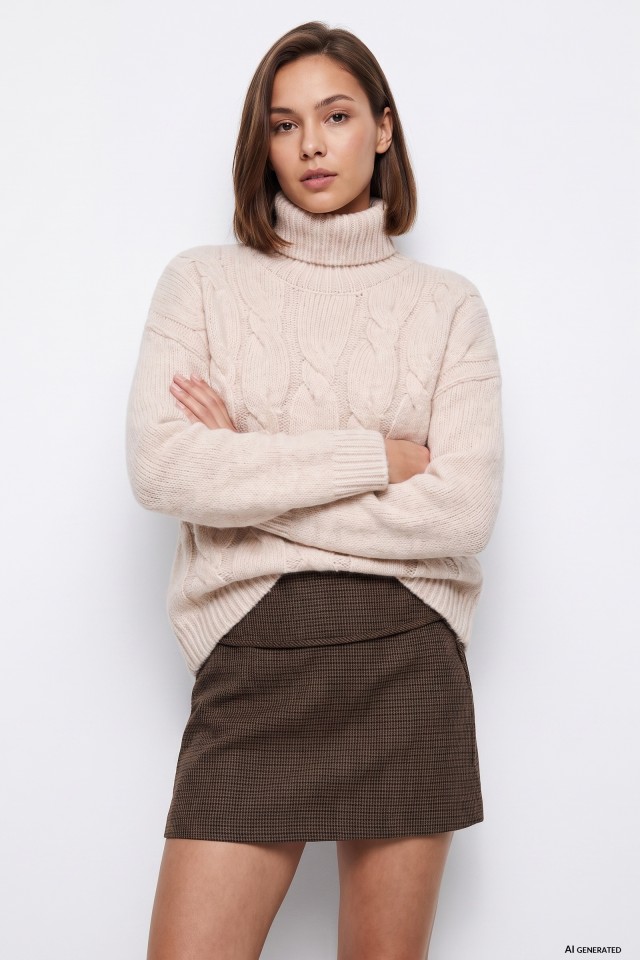 Jersey beige cuello alto
