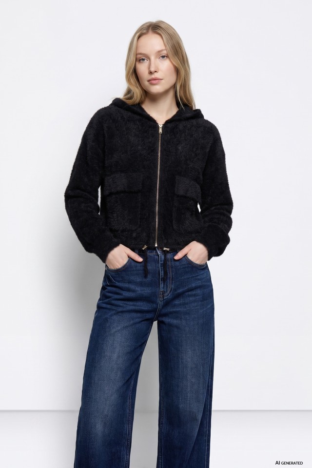Black Hooded Cardigan