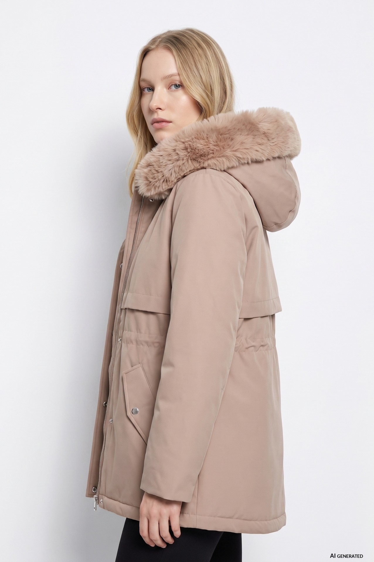 Abrigo beige con capucha