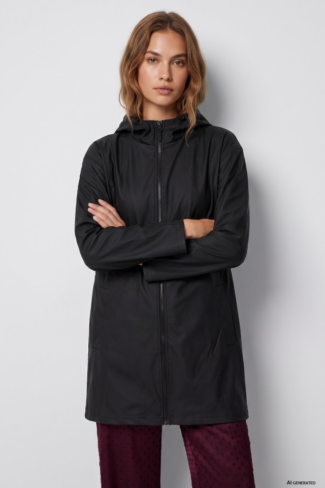 Long Black Hooded Coat