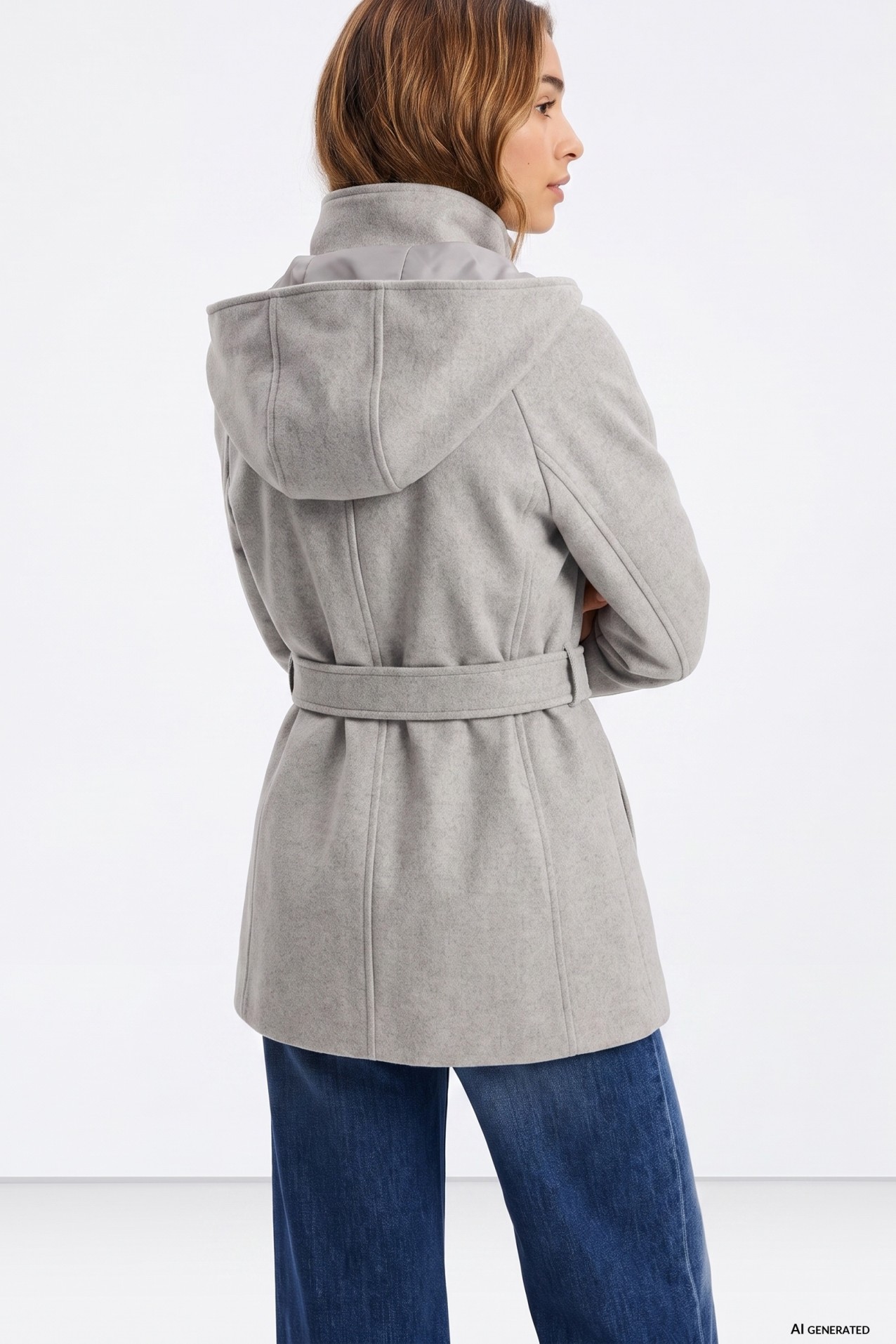 Grey Hooded Belted Coat