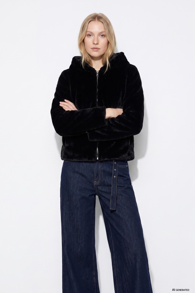 Black Furry Hooded Jacket