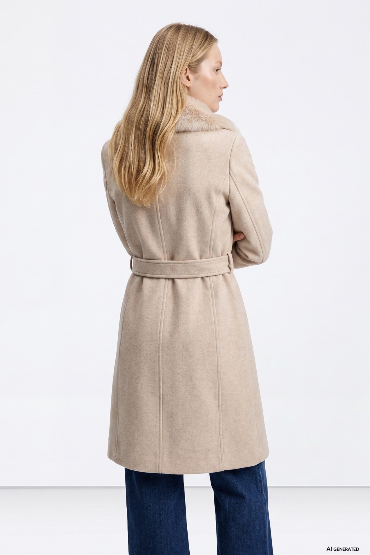Abrigo largo beige con cintur�n