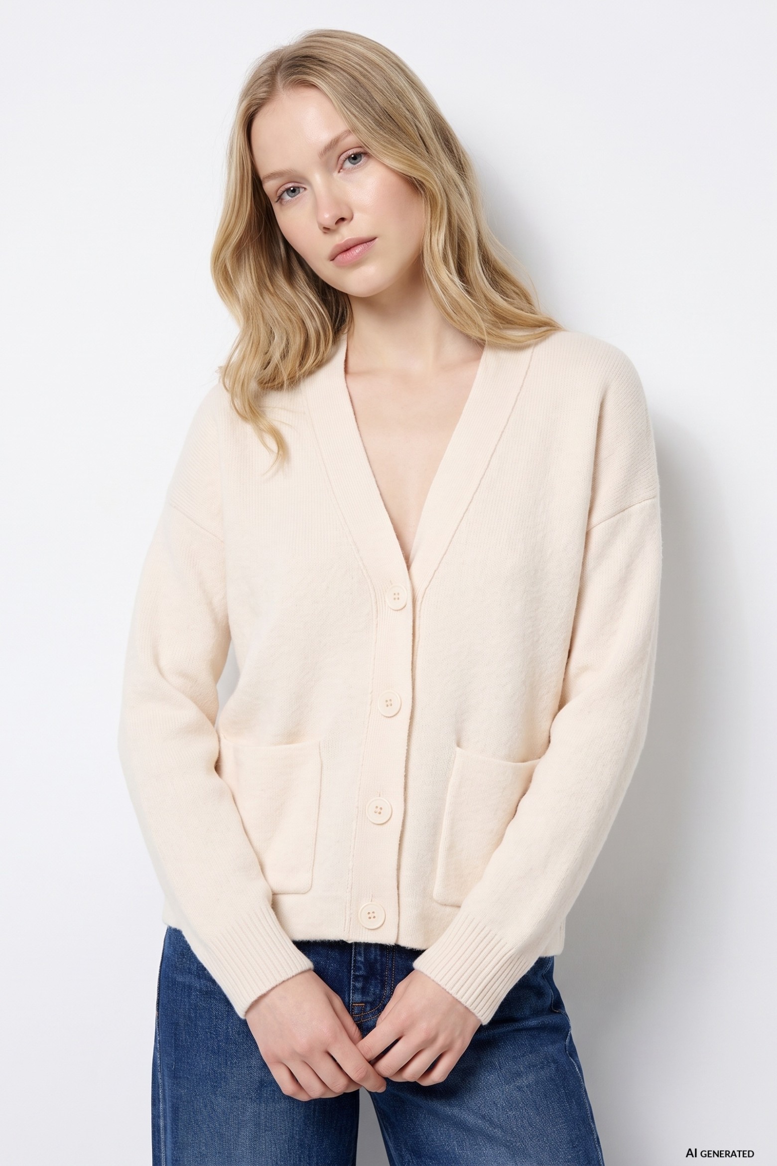 C�rdigan beige oversize bolsillos
