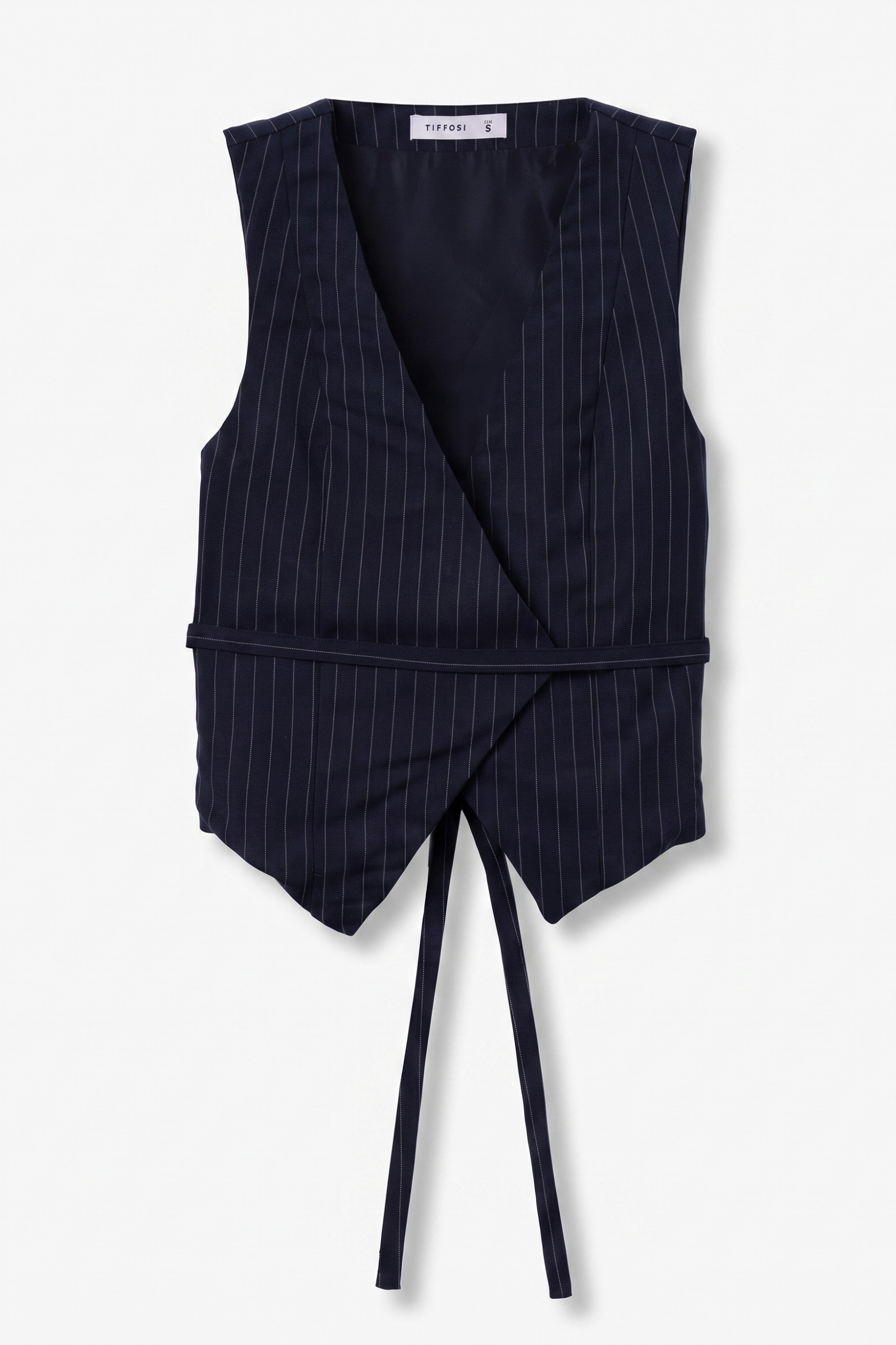 Dark Blue Pinstripe Wrap Top