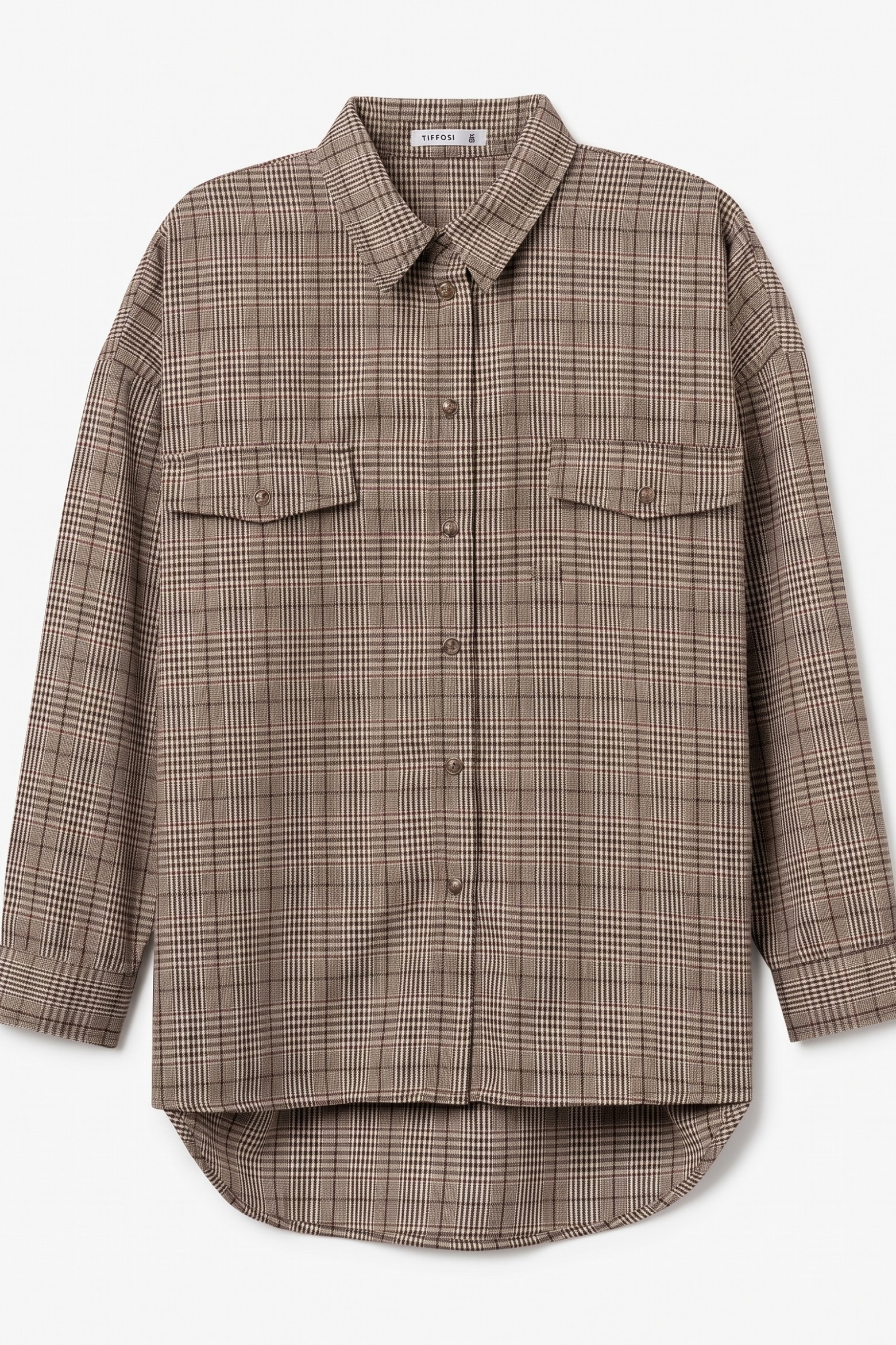 Beige Checked Oversized Shirt