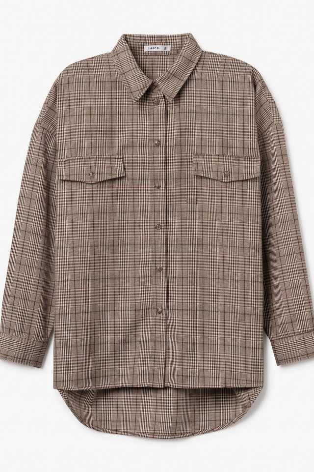 Camisa oversize beige cuadros Camisa oversize beige cuadros