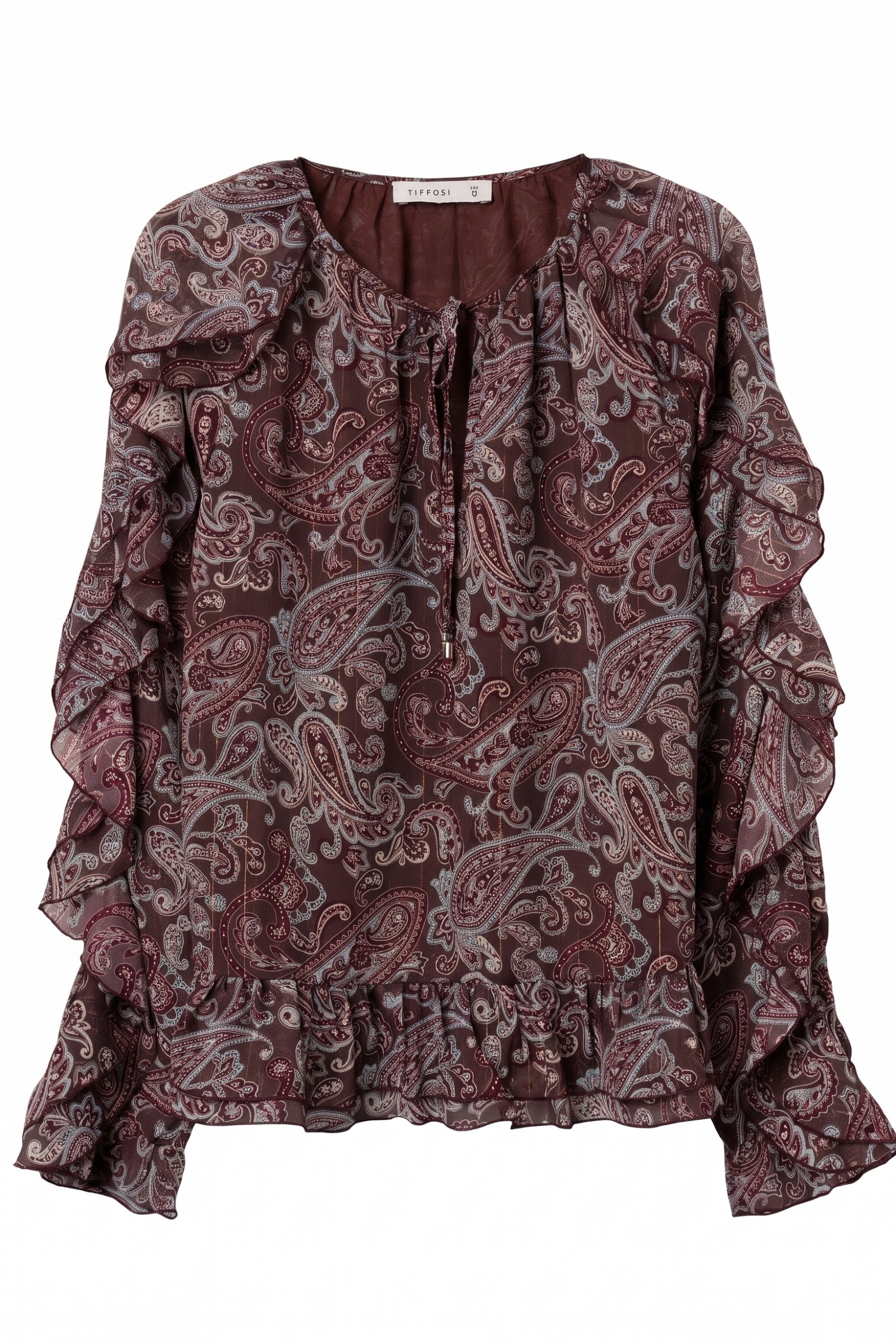 Brown Paisley Ruffle Blouse