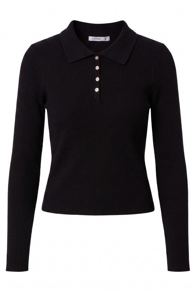 Black Fitted Polo Sweater Black Fitted Polo Sweater