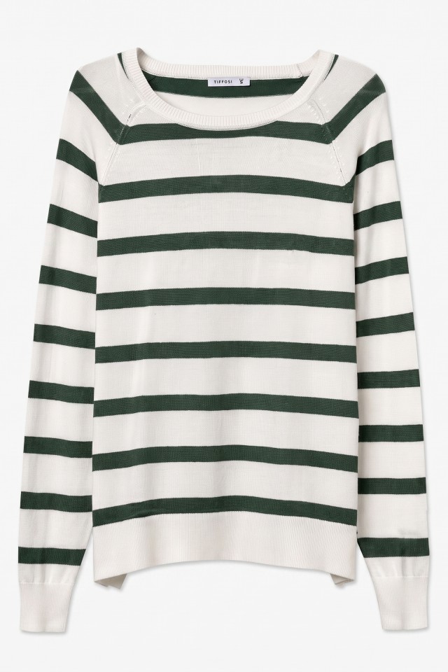 Camisola riscas verde e cru Camisola riscas verde e cru