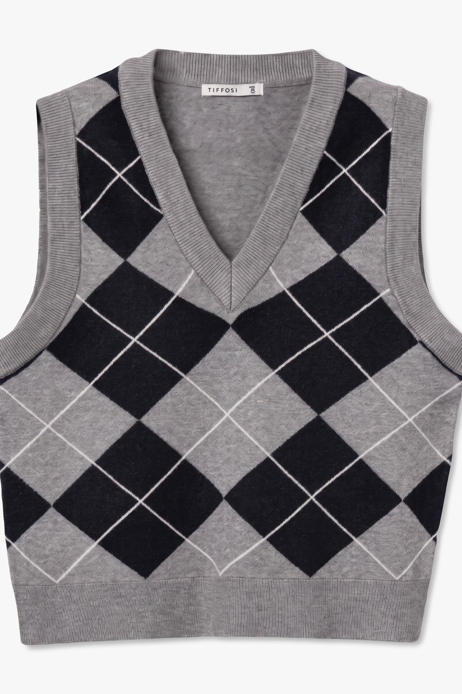 Grey Argyle Sleeveless Sweater