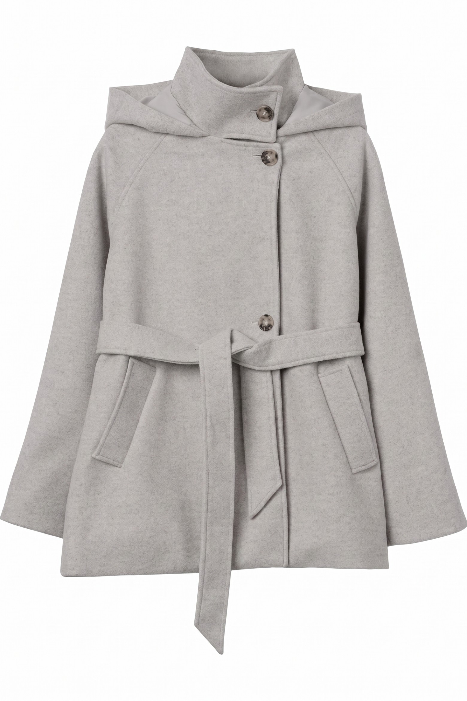 Grey Hooded Belted Coat