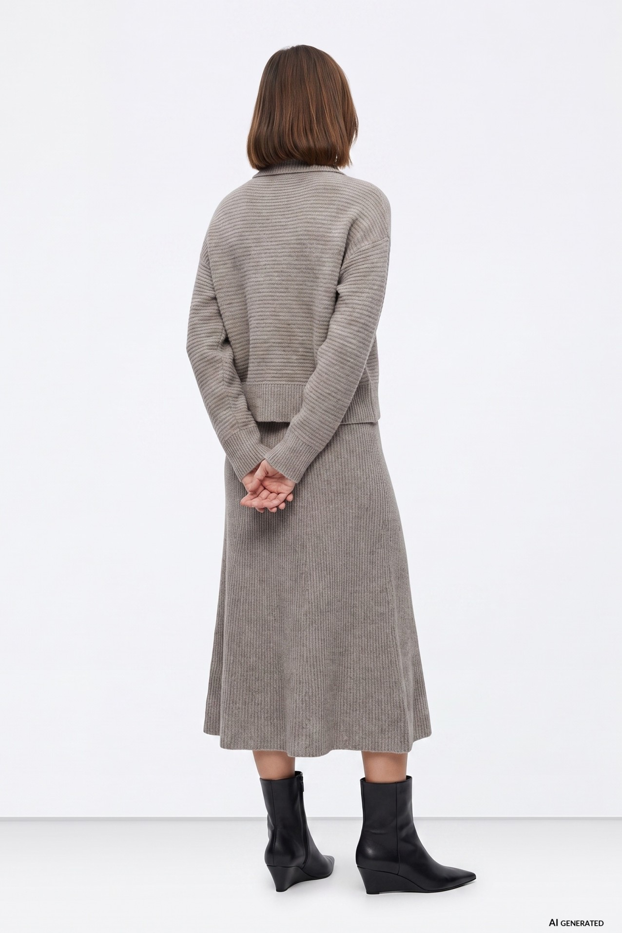Beige Ribbed Midi Skirt