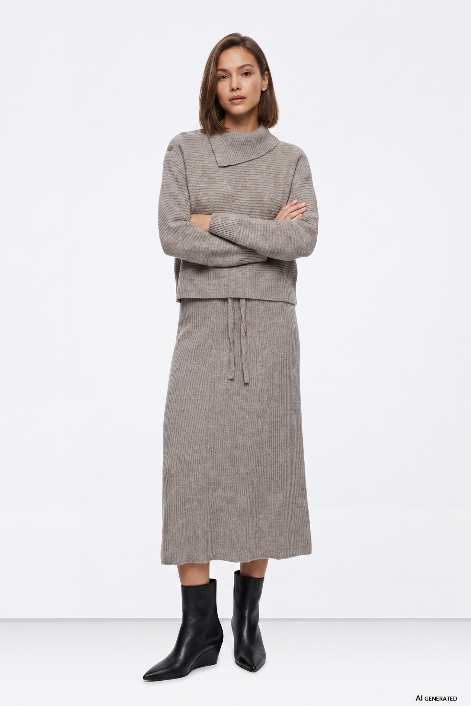 Saia midi bege casual