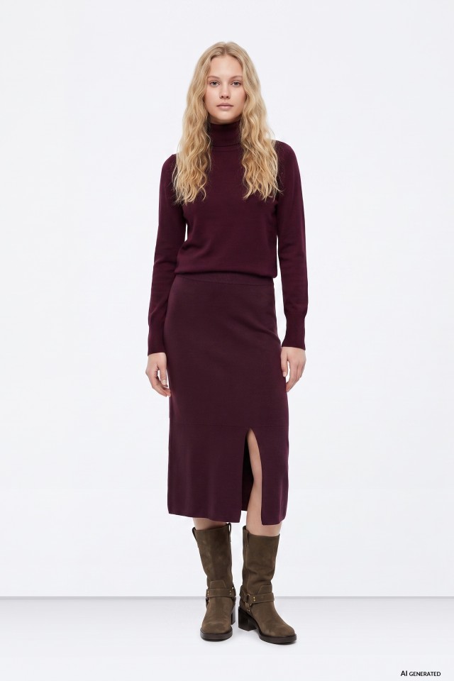 Burgundy Midi Skirt