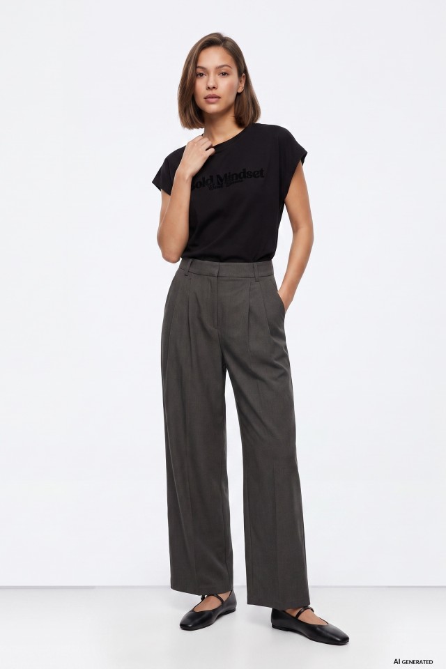 Wide Grey Melange Trousers
