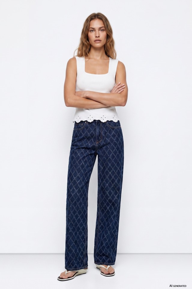 Wide Leg Patterned Jeans