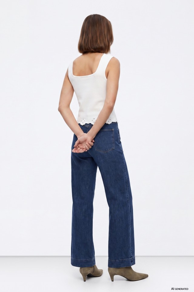 Jeans wide-leg azul escuro Jeans wide-leg azul escuro