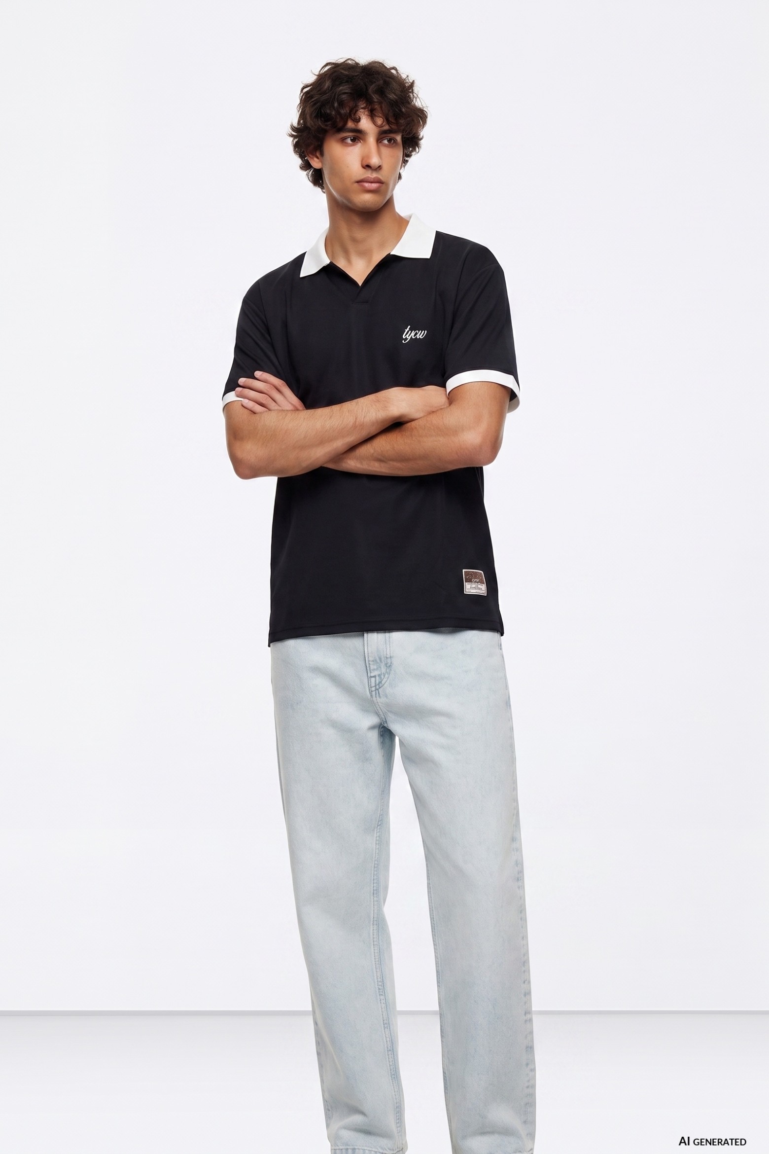 T-shirt preta gola contrastante