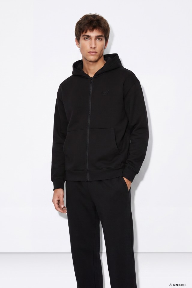 Casaco preto oversize capuz