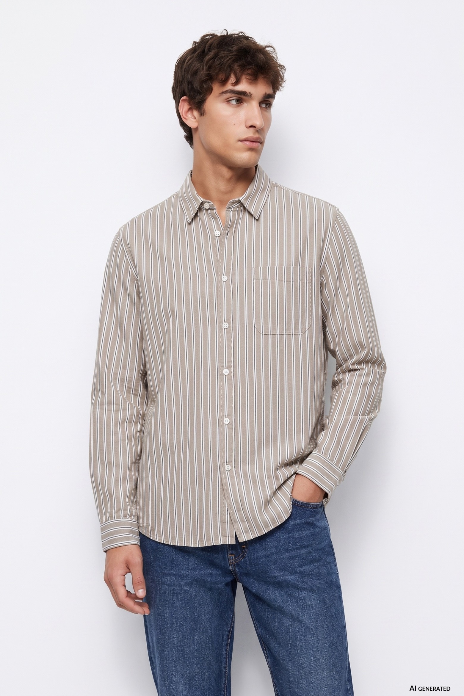Camisa bege riscas finas