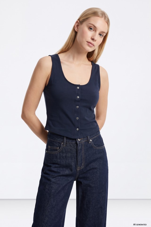 Top azul oscuro cropped