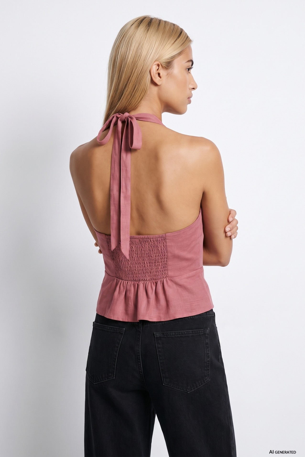 Top halter rosa ajustado