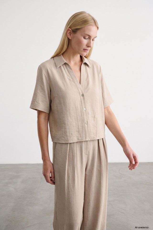 Camisa Manga Corta Beige