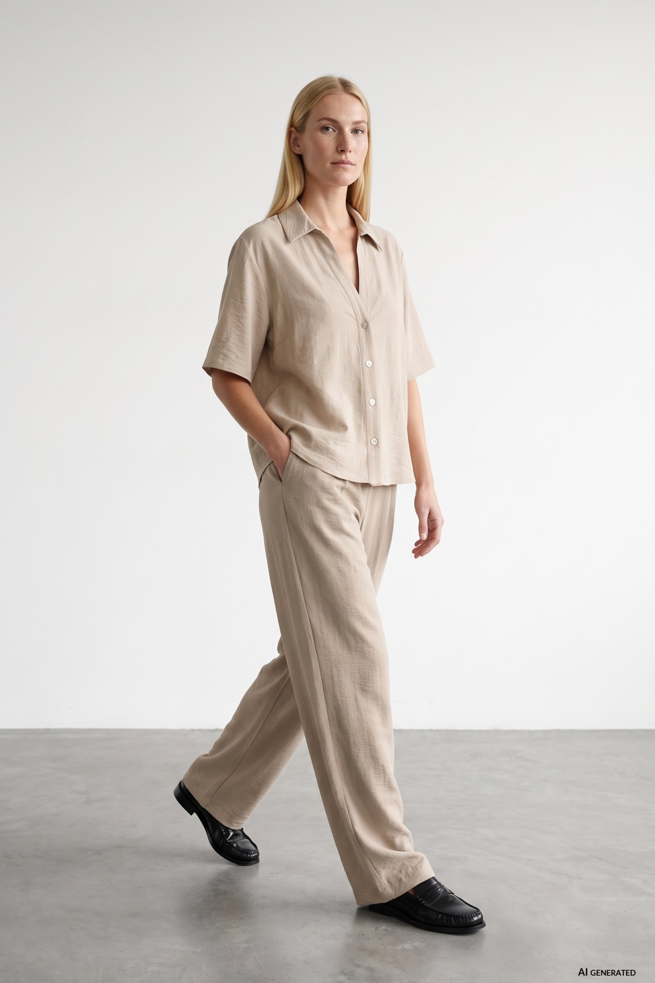 Camisa Manga Corta Beige