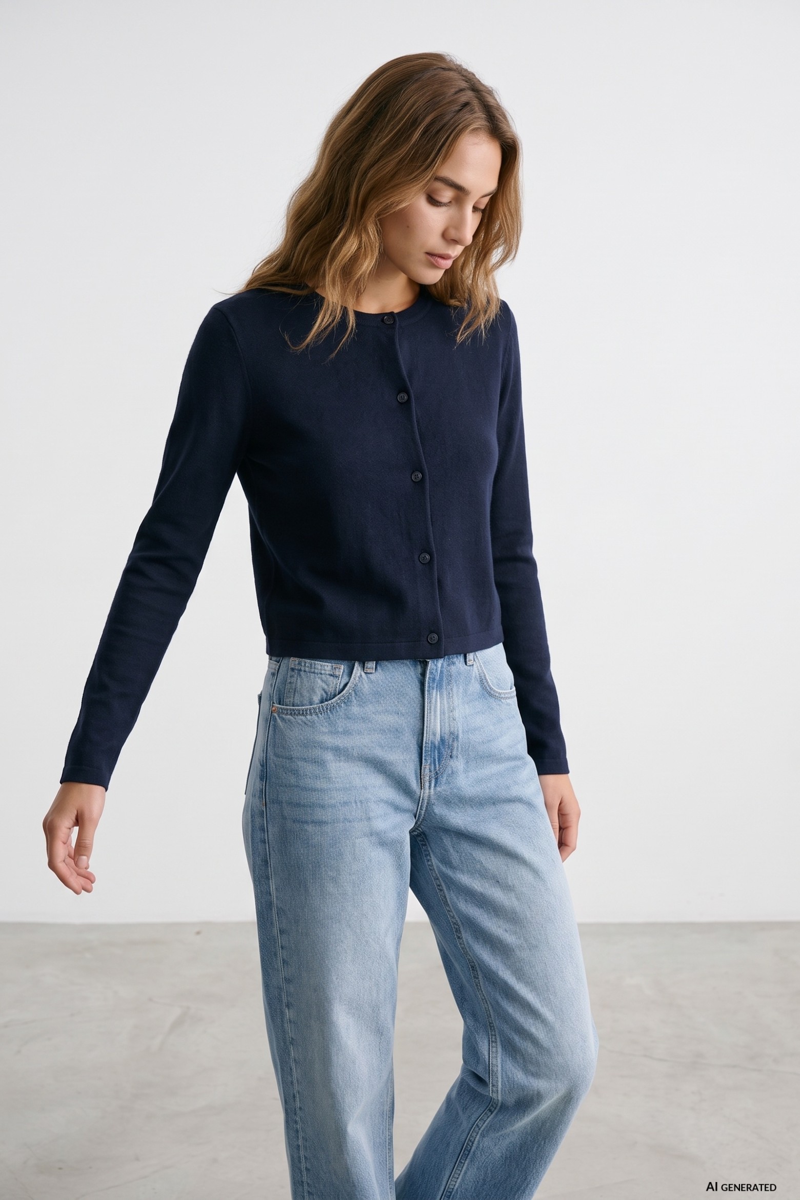 Navy Blue Cropped Cardigan