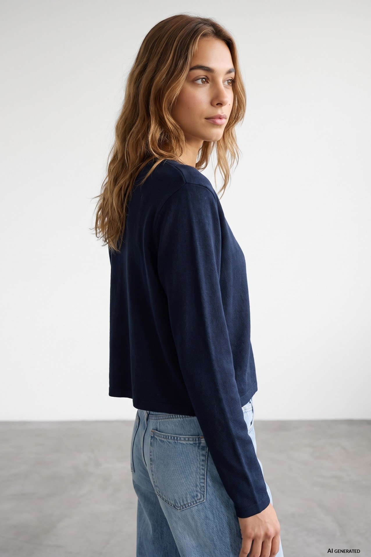 Navy Blue Cropped Cardigan
