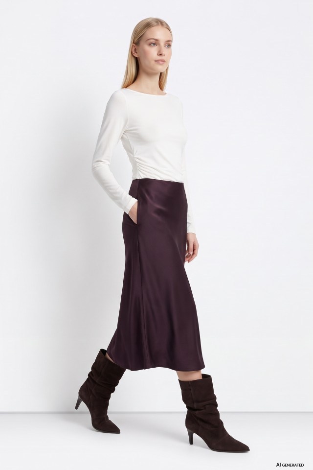 Midi Skirt in Deep Burgundy