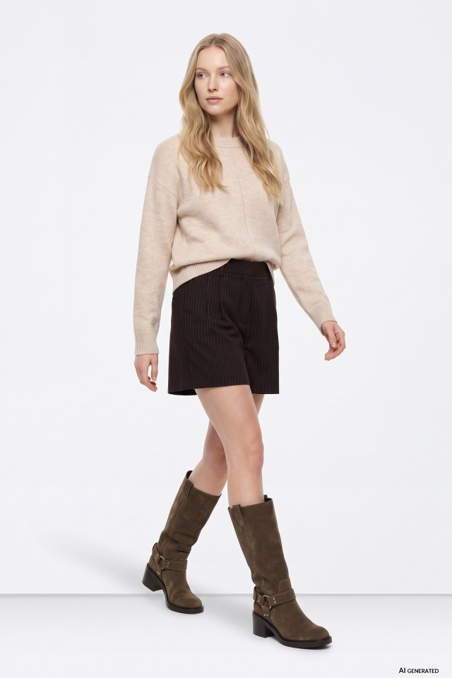 Brown Pinstripe Shorts