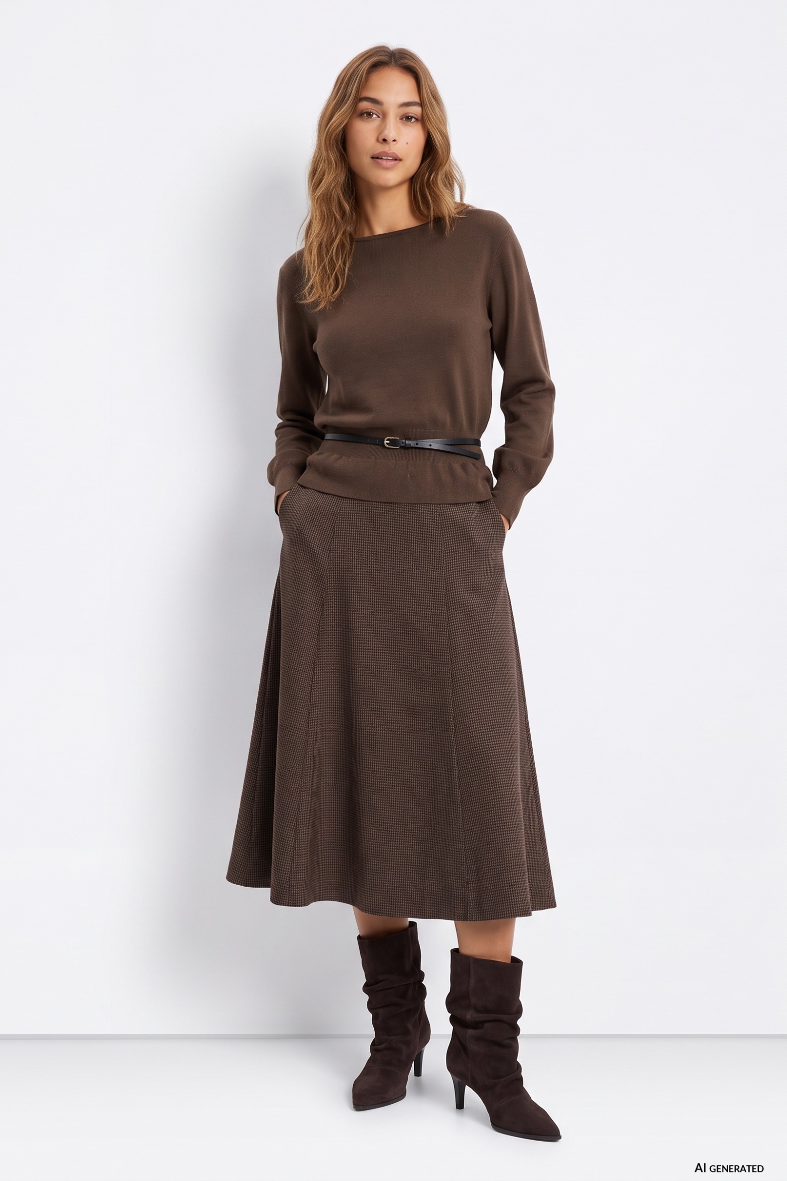 Midi Beige Skirt Casual