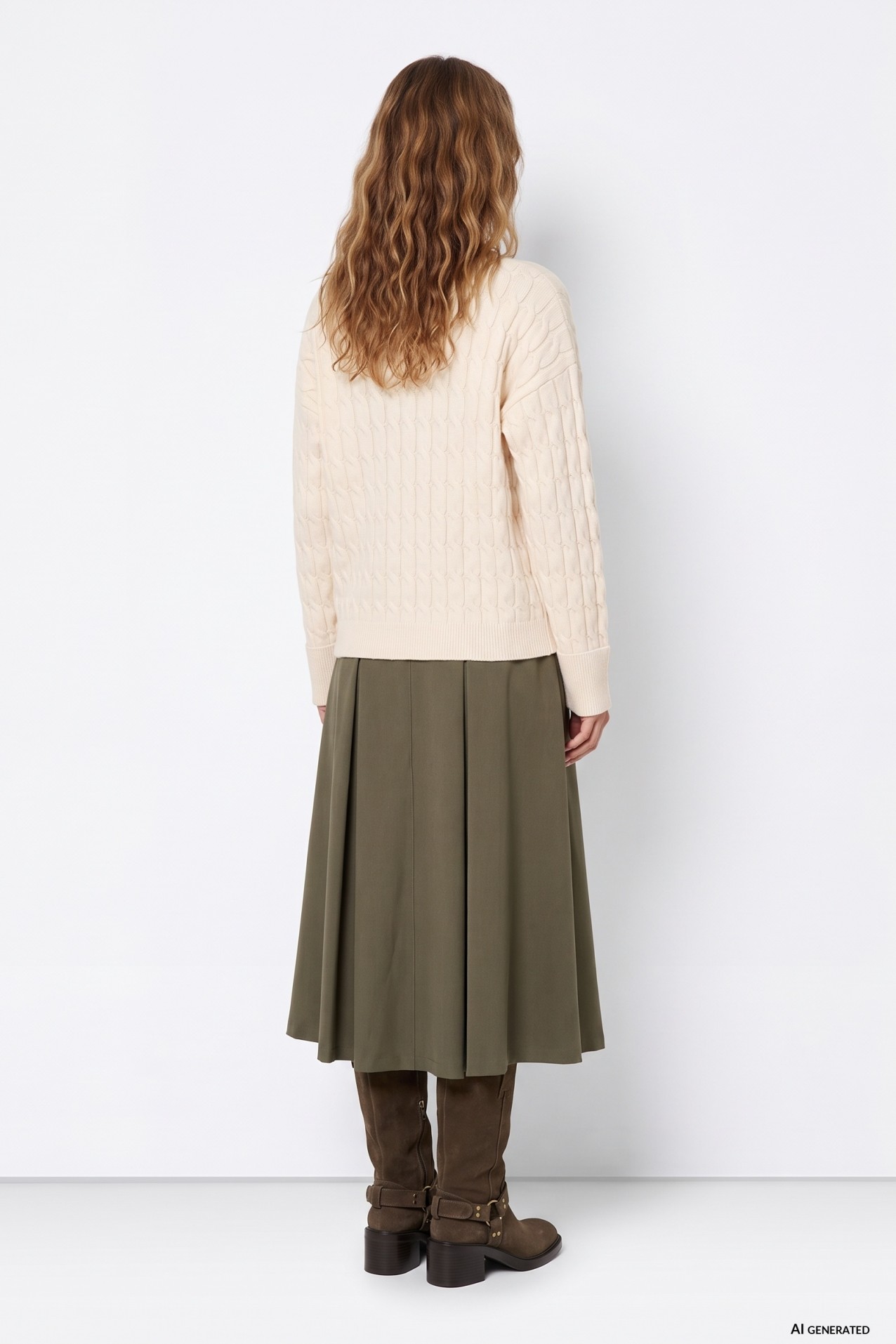 Falda midi verde fluida