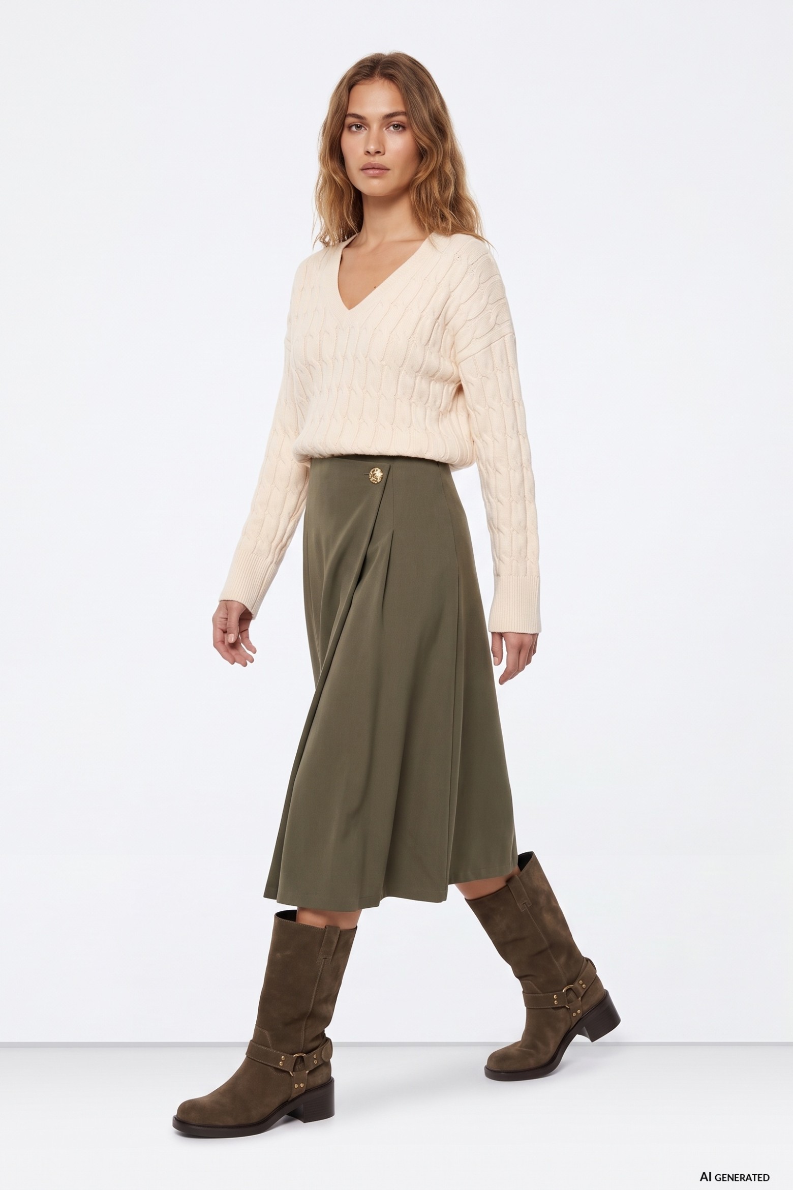 Falda midi verde fluida