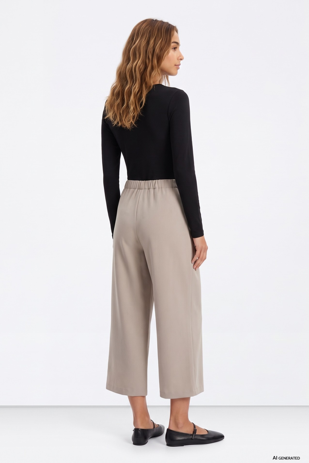 Wide Beige Cropped Trousers