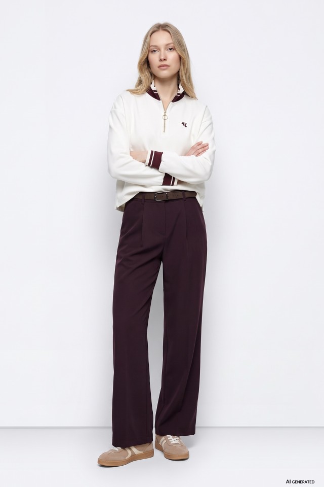 Wide Leg Burgundy Trousers