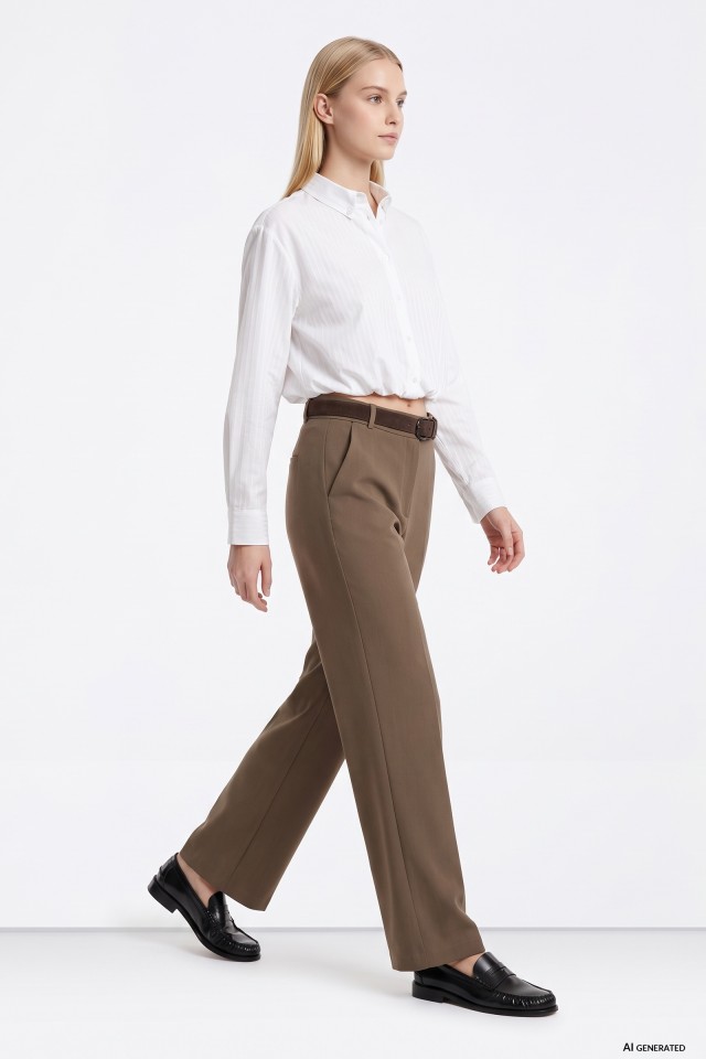 Beige Wide-Leg Trousers