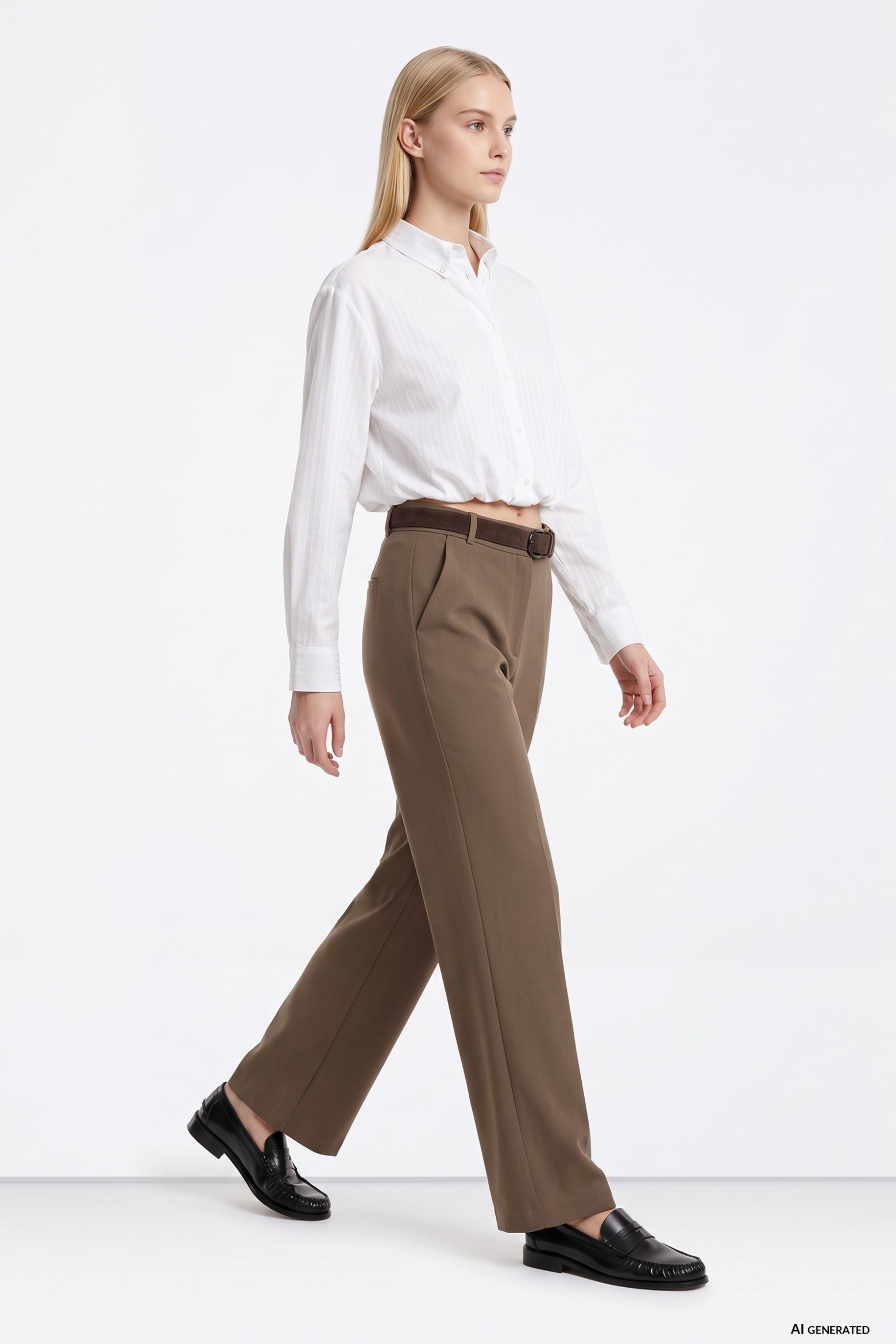 Beige Wide-Leg Trousers