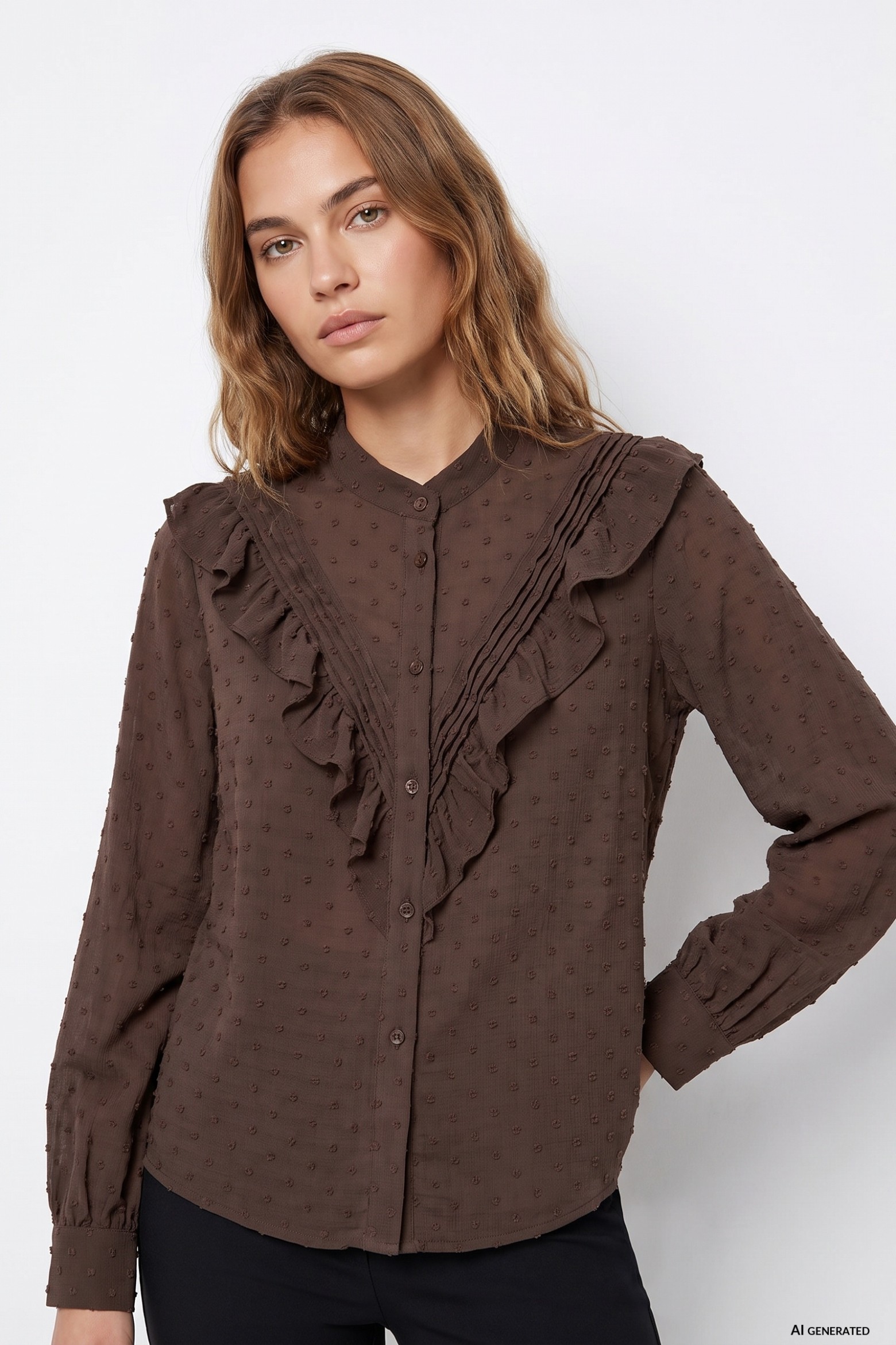 Camisa marrón con volantes