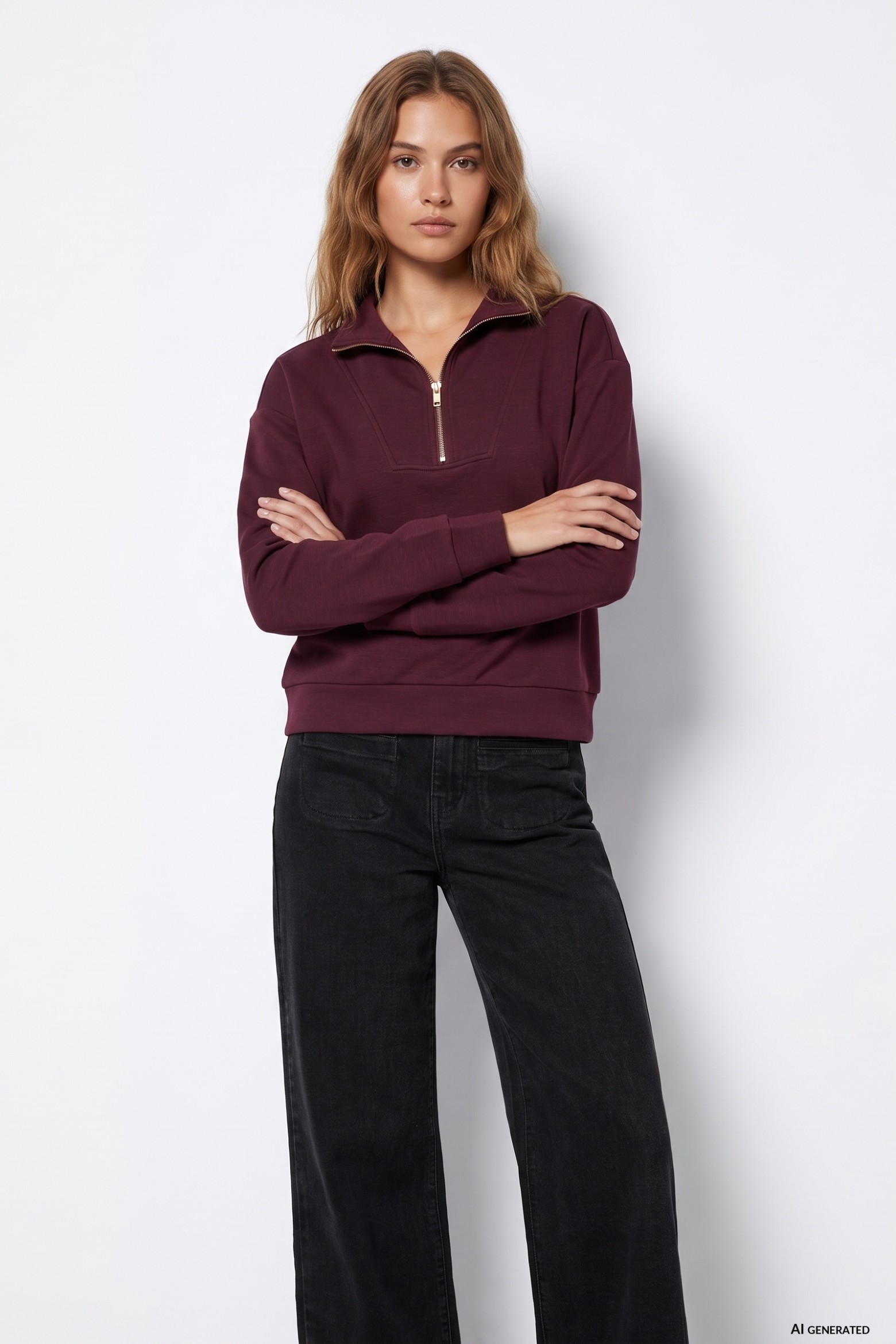 Half-Zip Burgundy Sweatshirt
