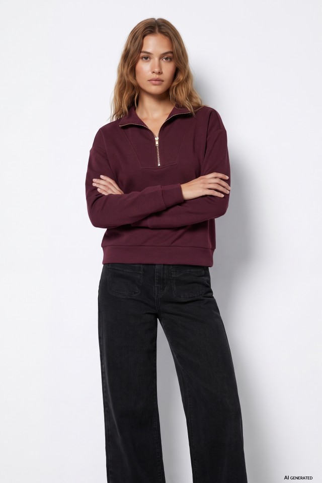 Half-Zip Burgundy Sweatshirt