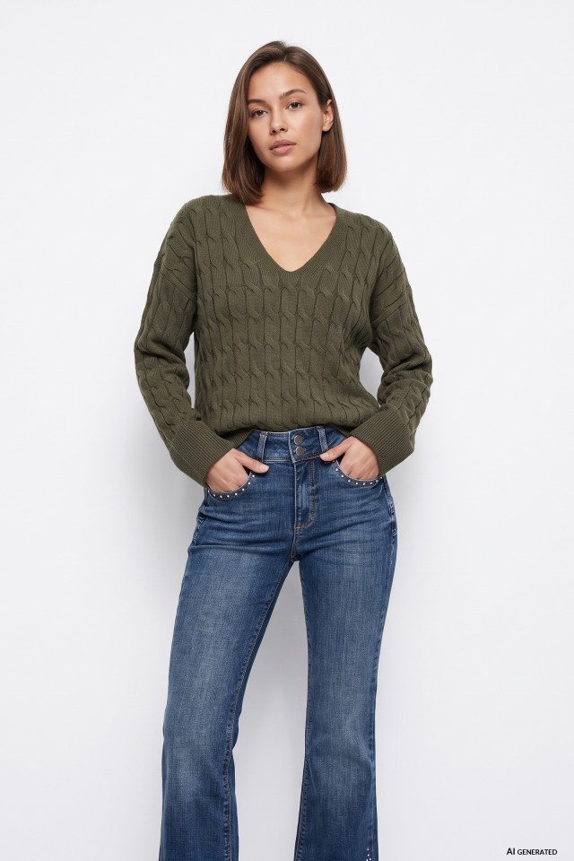 Chunky Green V-Neck Sweater