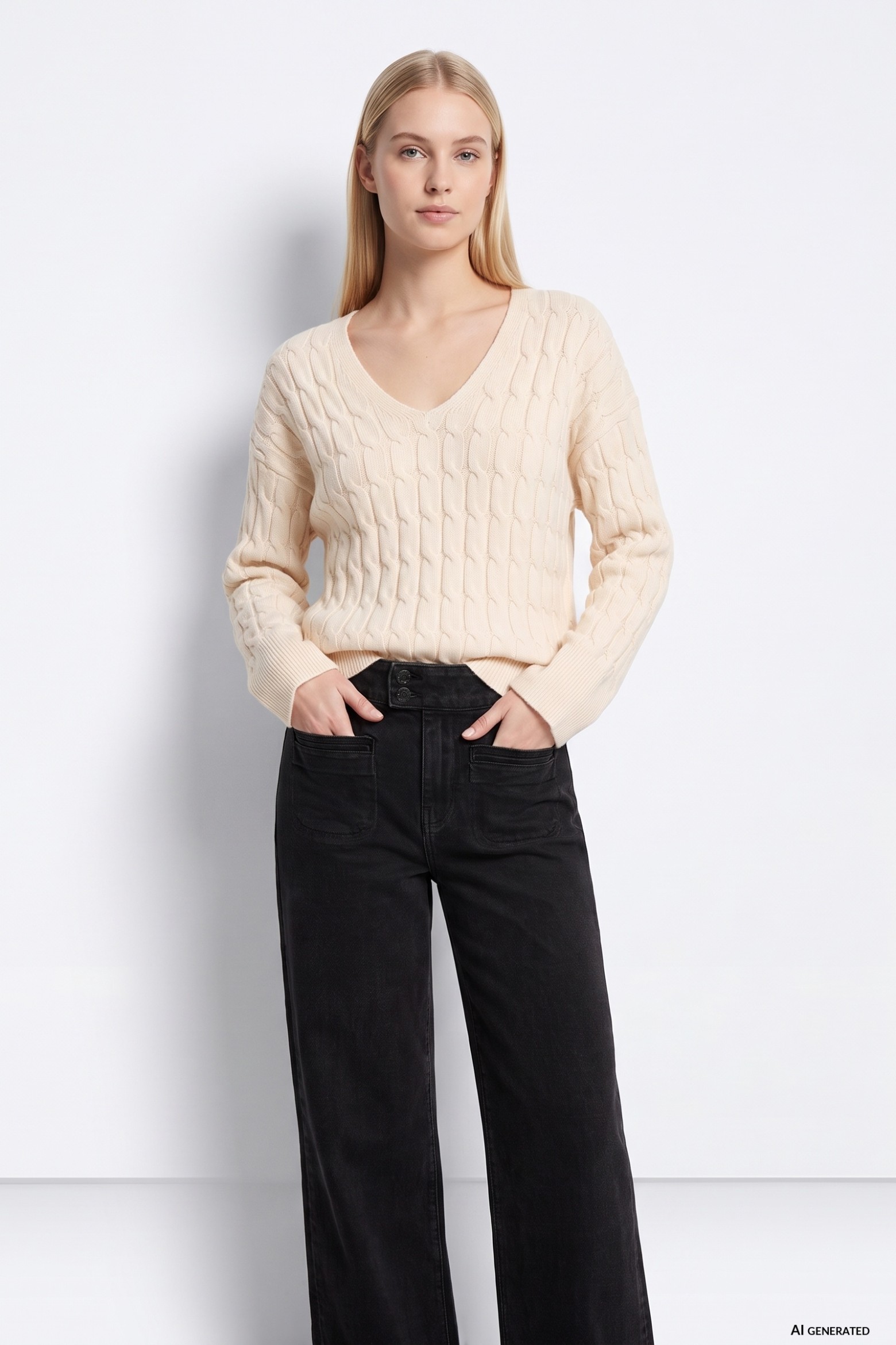 Beige Cable Knit Sweater